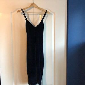 Fitted mini velvet navy dress